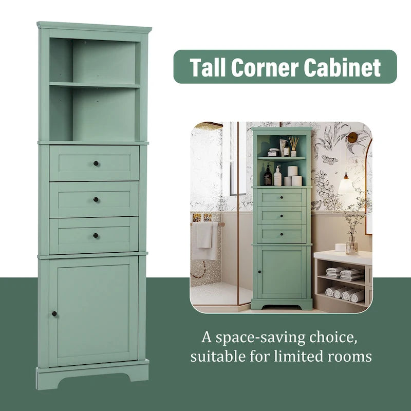 Meuble Colonne Triangle avec 3 Tiroirs et Étagères Réglables pour Salle de Bain, Cuisine ou Salon, Panneau MDF avec Finition Peinte