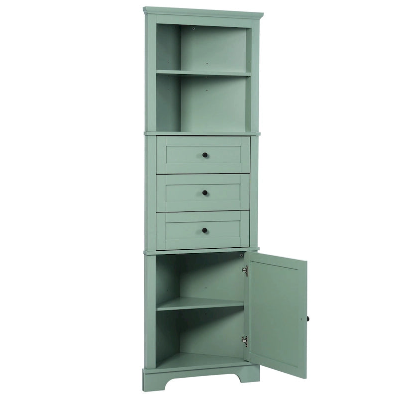 Meuble Colonne Triangle avec 3 Tiroirs et Étagères Réglables pour Salle de Bain, Cuisine ou Salon, Panneau MDF avec Finition Peinte