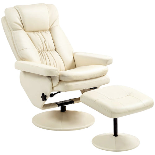 Adjustable PU Leather Lounge Chair Swivel Recliner Chair Padded High Back Armchair with Ottoman and Wood Base