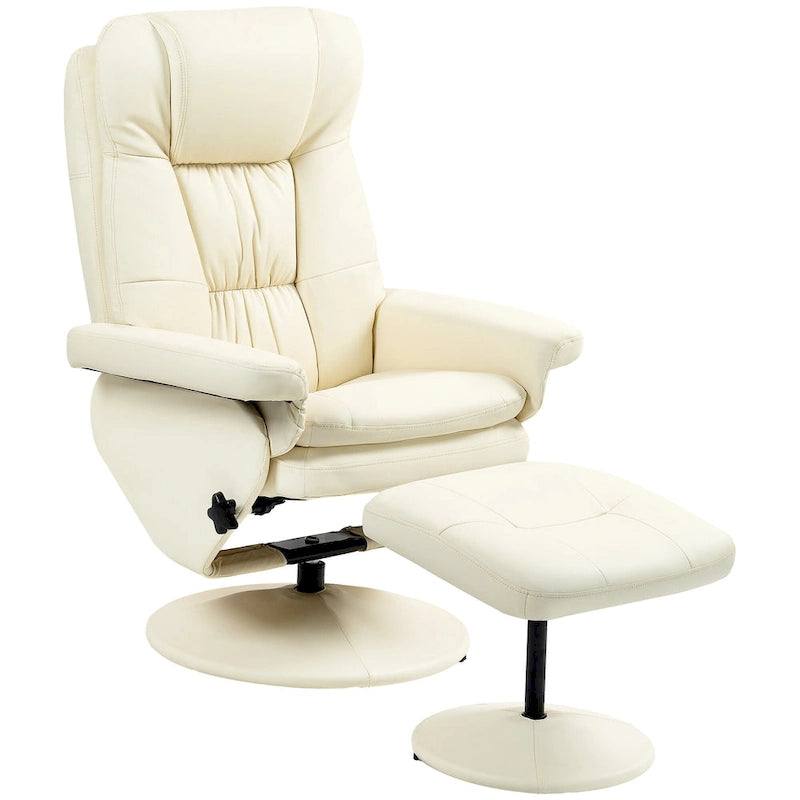 Adjustable PU Leather Lounge Chair Swivel Recliner Chair Padded High Back Armchair with Ottoman and Wood Base