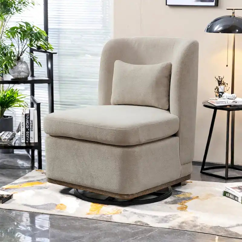 Chaise sans accoudoirs pivotante à 360° avec base en métal, coussin en mousse haute densité et oreiller inclus