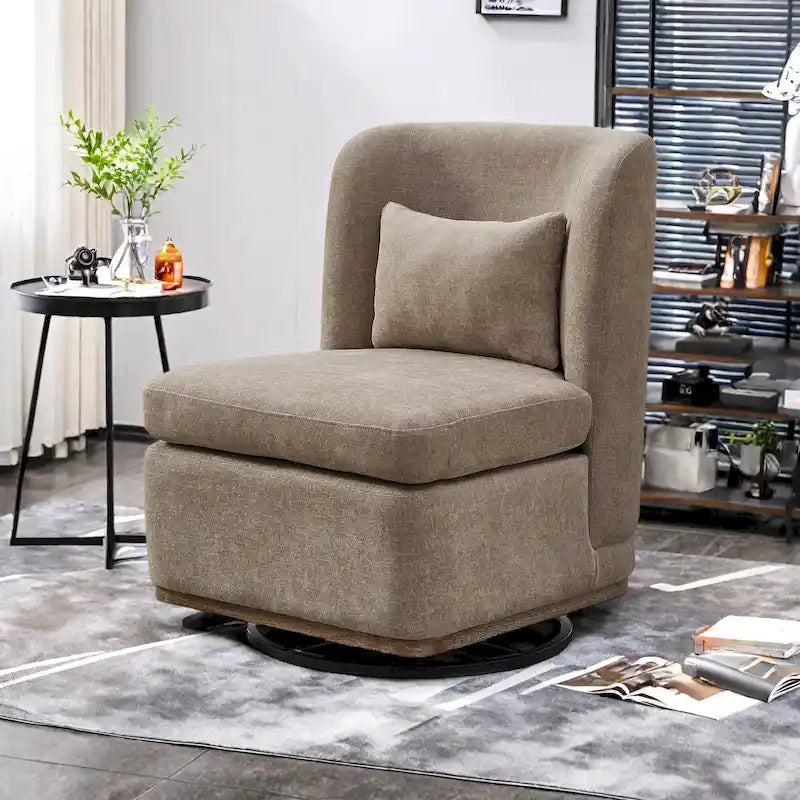 Chaise sans accoudoirs pivotante à 360° avec base en métal, coussin en mousse haute densité et oreiller inclus