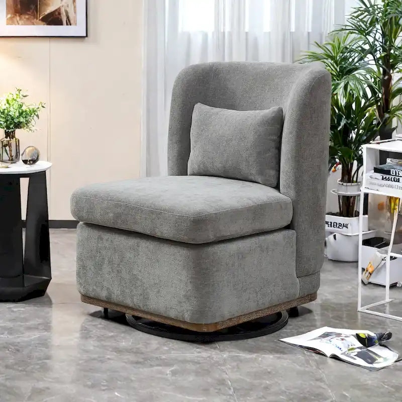 Chaise sans accoudoirs pivotante à 360° avec base en métal, coussin en mousse haute densité et oreiller inclus