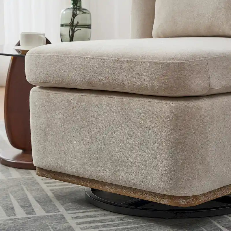 Chaise sans accoudoirs pivotante à 360° avec base en métal, coussin en mousse haute densité et oreiller inclus