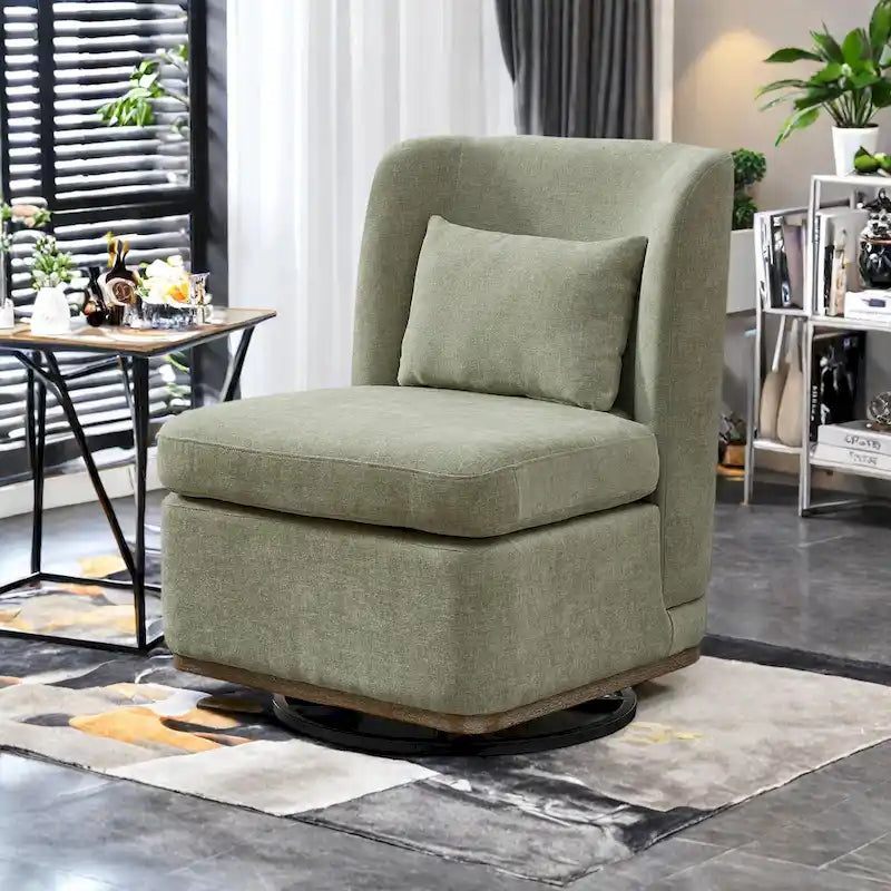 Chaise sans accoudoirs pivotante à 360° avec base en métal, coussin en mousse haute densité et oreiller inclus