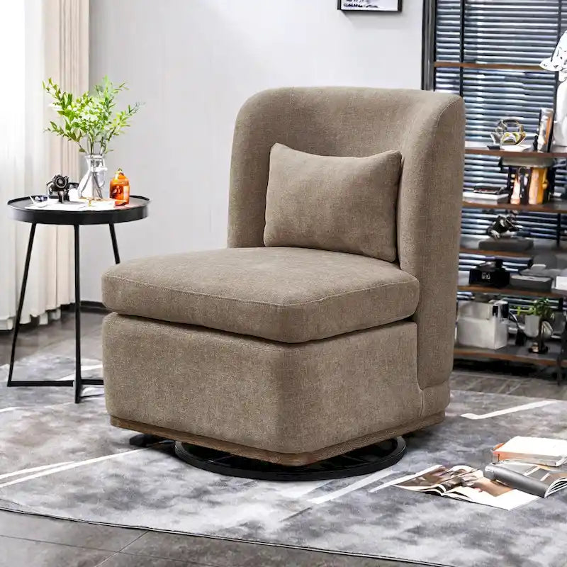 Chaise sans accoudoirs pivotante à 360° avec base en métal, coussin en mousse haute densité et oreiller inclus
