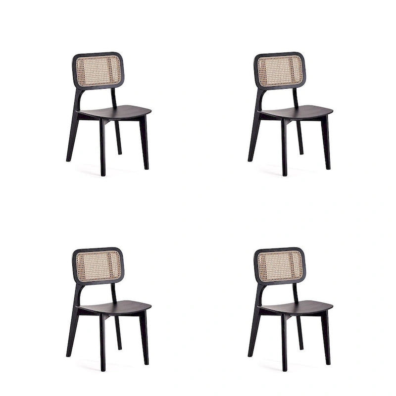 Chaise de salle à manger carrée en cannage noir et naturel - Lot de 2
