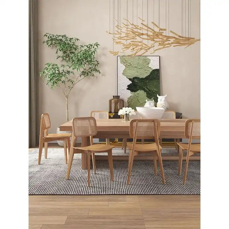 Chaise de salle à manger carrée en cannage noir et naturel - Lot de 2