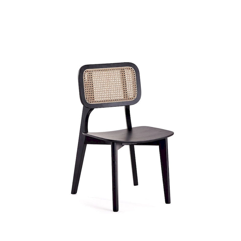 Chaise de salle à manger carrée en cannage noir et naturel - Lot de 2