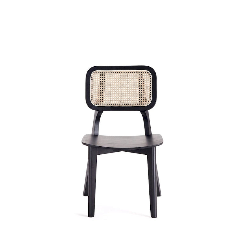 Chaise de salle à manger carrée en cannage noir et naturel - Lot de 2