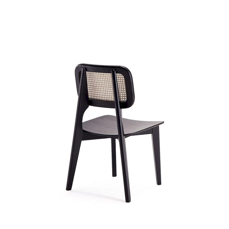 Chaise de salle à manger carrée en cannage noir et naturel - Lot de 2