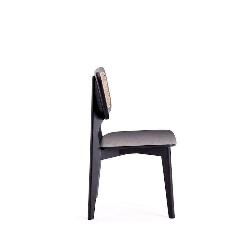 Chaise de salle à manger carrée en cannage noir et naturel - Lot de 2