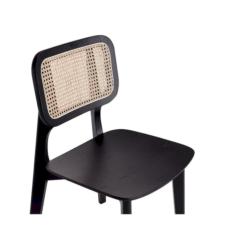 Chaise de salle à manger carrée en cannage noir et naturel - Lot de 2