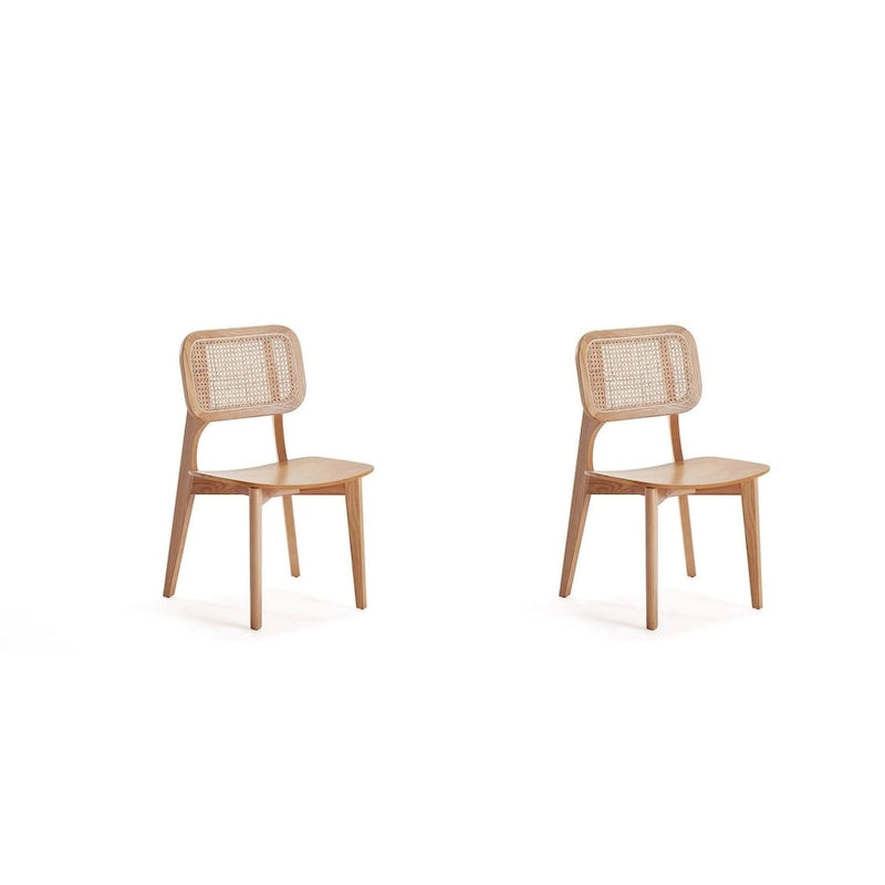 Chaise de salle à manger carrée en cannage noir et naturel - Lot de 2