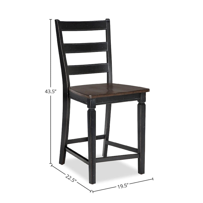 Tabouret de bar 24 pouces avec dossier échelle, couleur noir et anthracite (lot de 2)