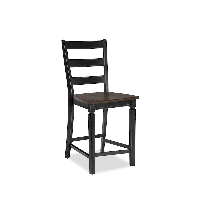Tabouret de bar 24 pouces avec dossier échelle, couleur noir et anthracite (lot de 2)