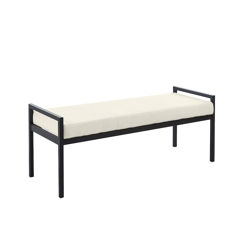Banc rembourré en tissu avec pieds en acier