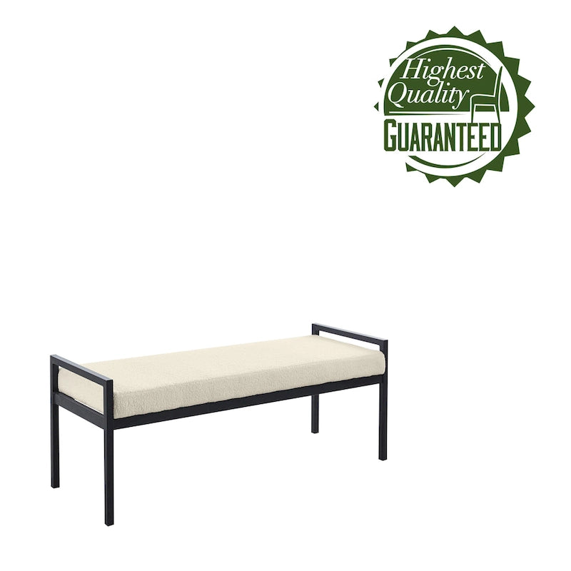 Banc rembourré en tissu avec pieds en acier