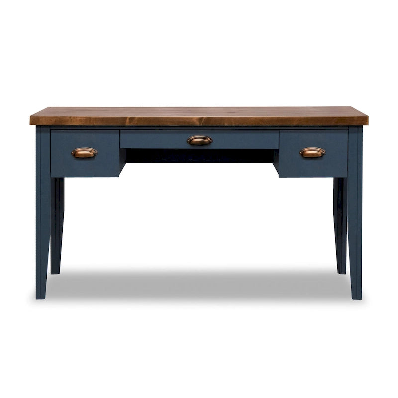 53 inch Writing Desk, No Assembly Required, Blue Denim and Whiskey Finish