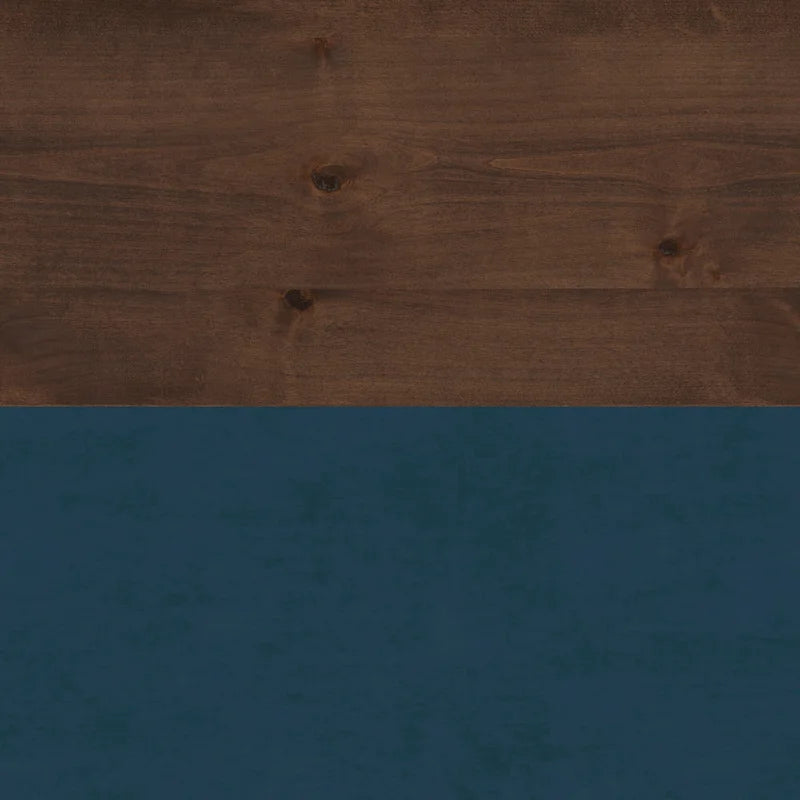 53 inch Writing Desk, No Assembly Required, Blue Denim and Whiskey Finish