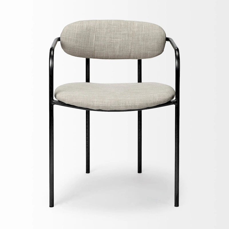 Chaise de salle à manger avec assise en tissu beige et cadre en métal gris acier - 21.5L x 21.1W x 28.7H