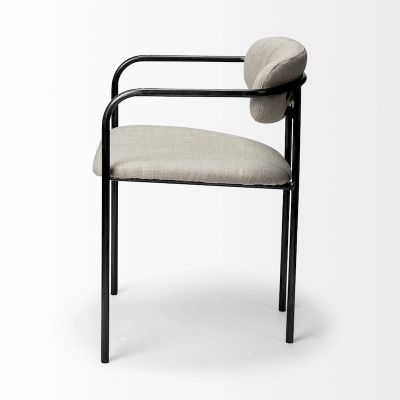 Chaise de salle à manger avec assise en tissu beige et cadre en métal gris acier - 21.5L x 21.1W x 28.7H