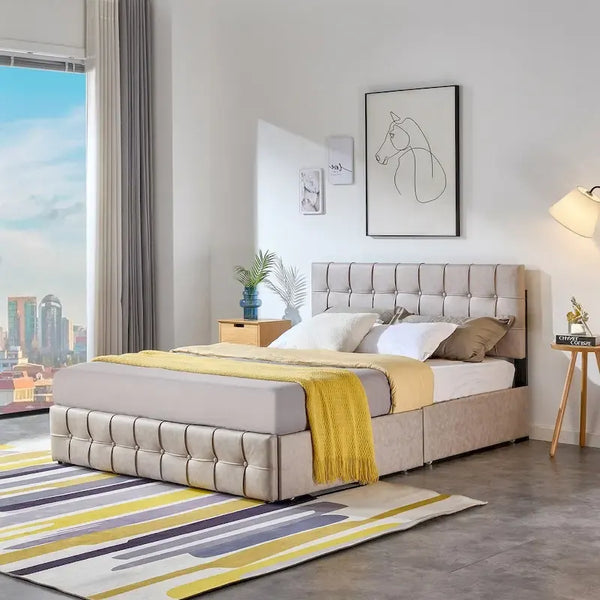 Full Size Platform Bed Frame with 4 Storage Drawers