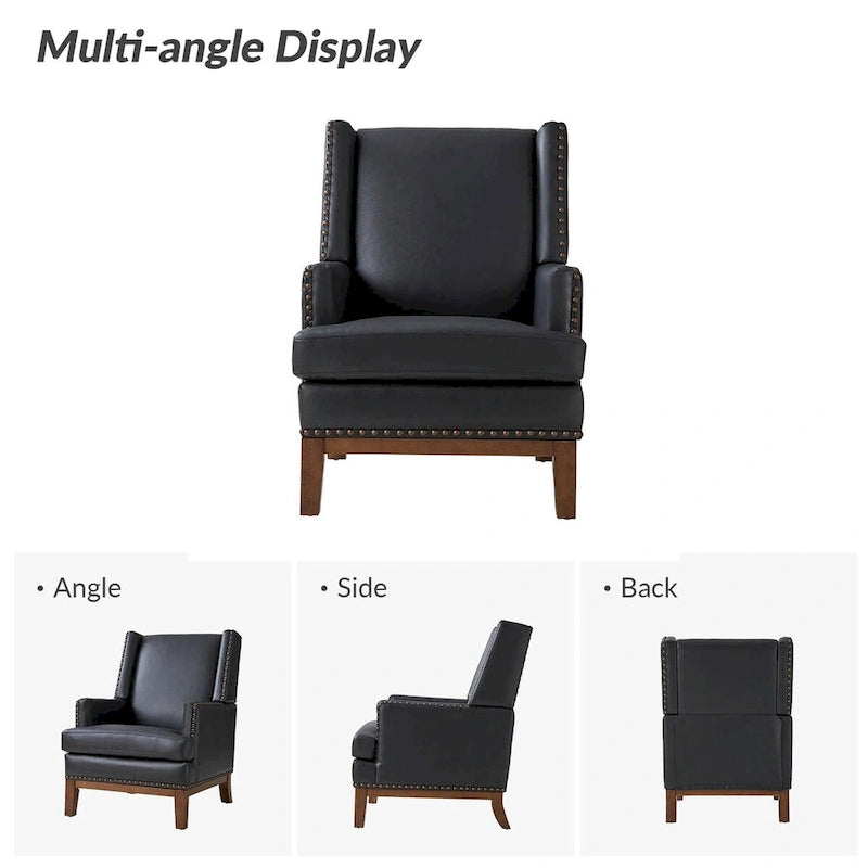 Fauteuil en cuir véritable avec cadre en bois massif et coussin d'assise amovible, lot de 2