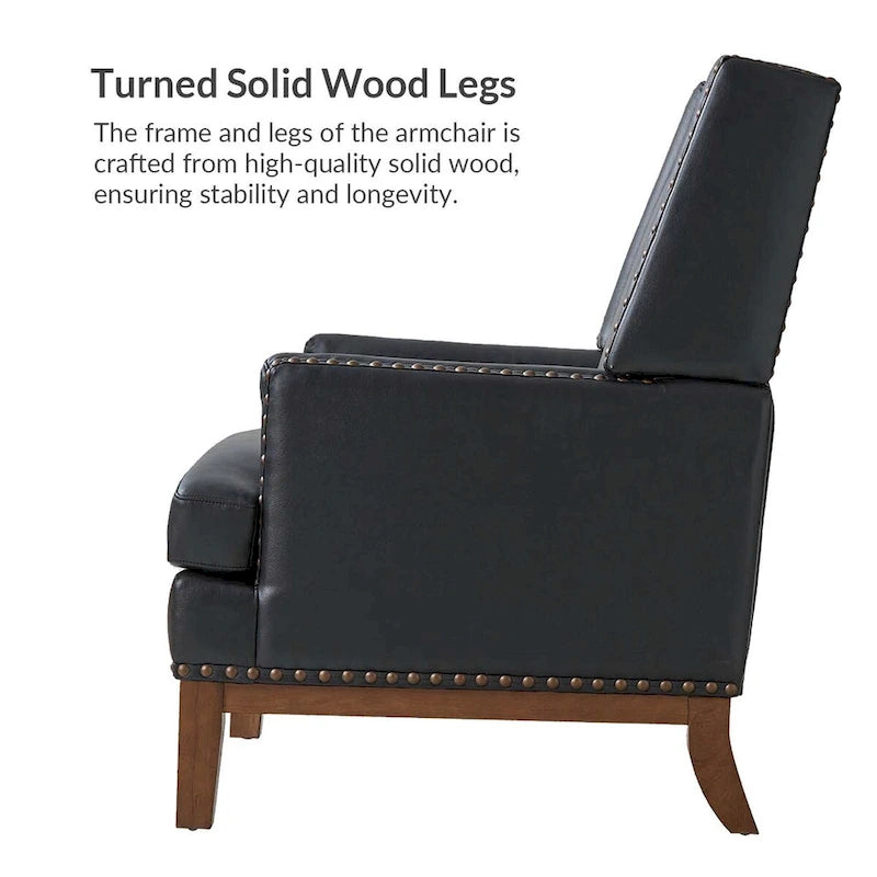 Fauteuil en cuir véritable avec cadre en bois massif et coussin d'assise amovible, lot de 2