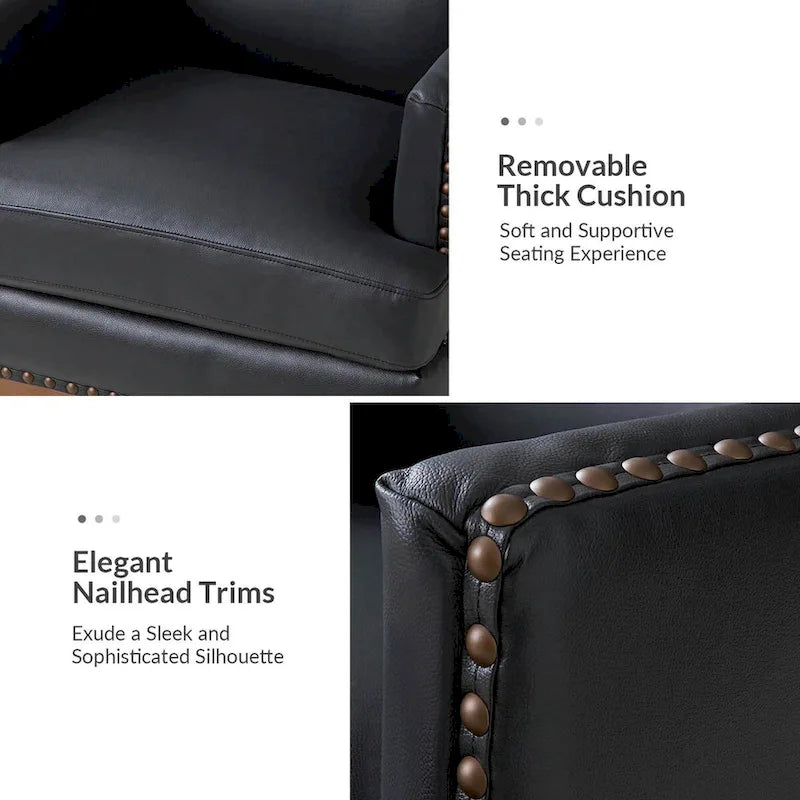 Fauteuil en cuir véritable avec cadre en bois massif et coussin d'assise amovible, lot de 2