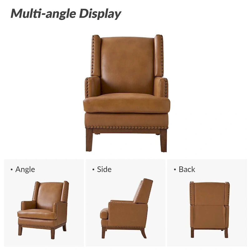 Fauteuil en cuir véritable avec cadre en bois massif et coussin d'assise amovible, lot de 2