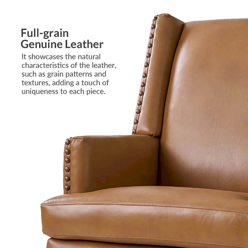 Fauteuil en cuir véritable avec cadre en bois massif et coussin d'assise amovible, lot de 2