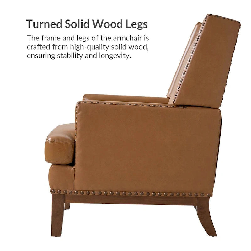 Fauteuil en cuir véritable avec cadre en bois massif et coussin d'assise amovible, lot de 2