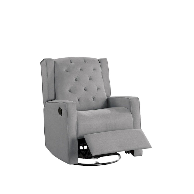 Fauteuil inclinable pivotant contemporain en polyfibre 1 pièce, mouvement manuel, dossier à oreilles, coussin capitonné, mobilier de salon, fauteuil à bascule