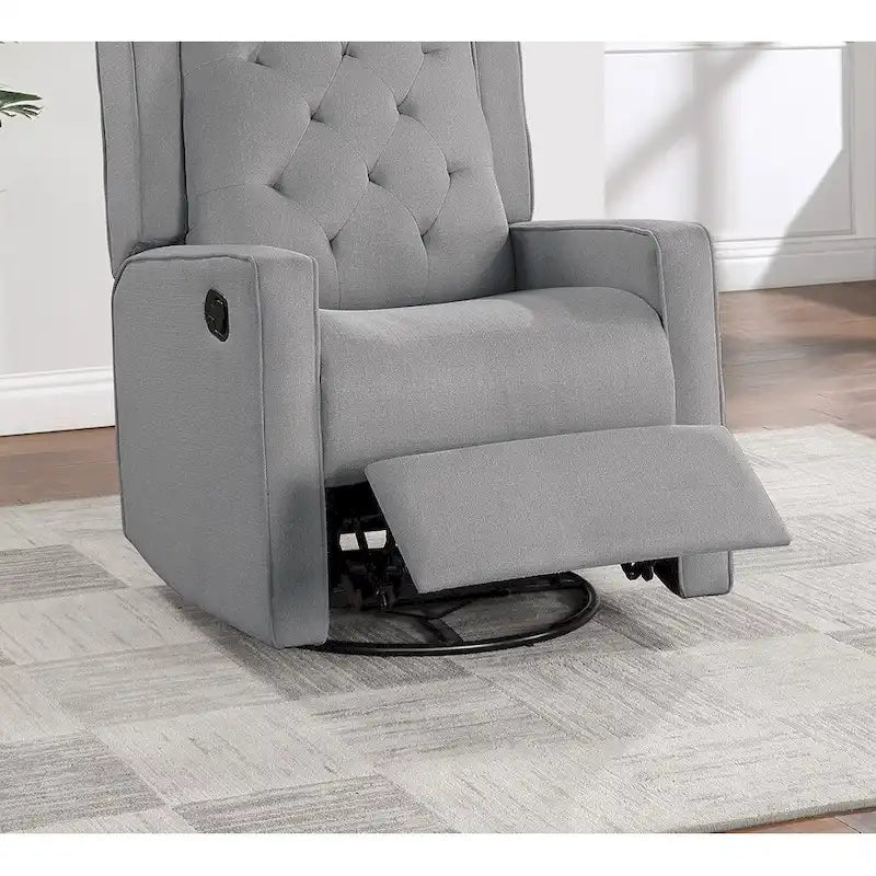 Fauteuil inclinable pivotant contemporain en polyfibre 1 pièce, mouvement manuel, dossier à oreilles, coussin capitonné, mobilier de salon, fauteuil à bascule