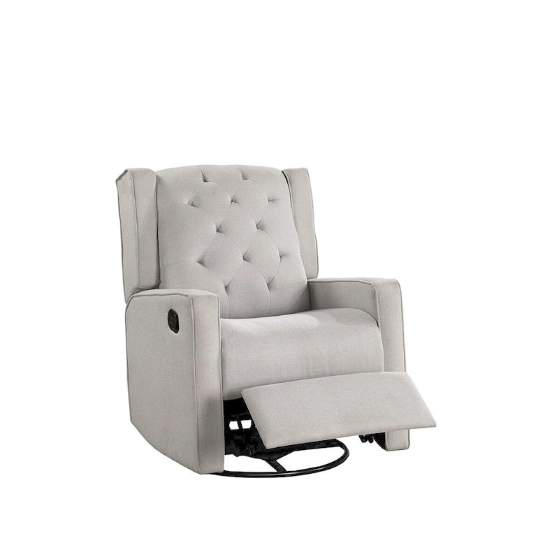 Fauteuil inclinable pivotant contemporain en polyfibre 1 pièce, mouvement manuel, dossier à oreilles, coussin capitonné, mobilier de salon, fauteuil à bascule