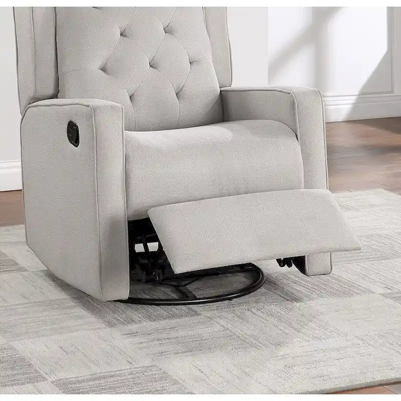 Fauteuil inclinable pivotant contemporain en polyfibre 1 pièce, mouvement manuel, dossier à oreilles, coussin capitonné, mobilier de salon, fauteuil à bascule