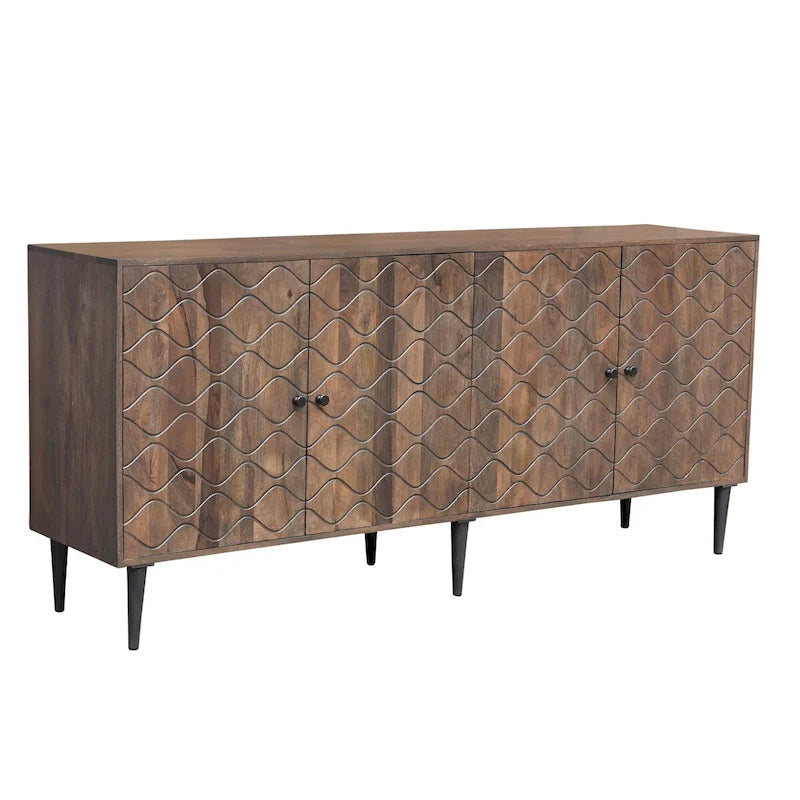 Wave Pattern Wood 4-Door Sideboard