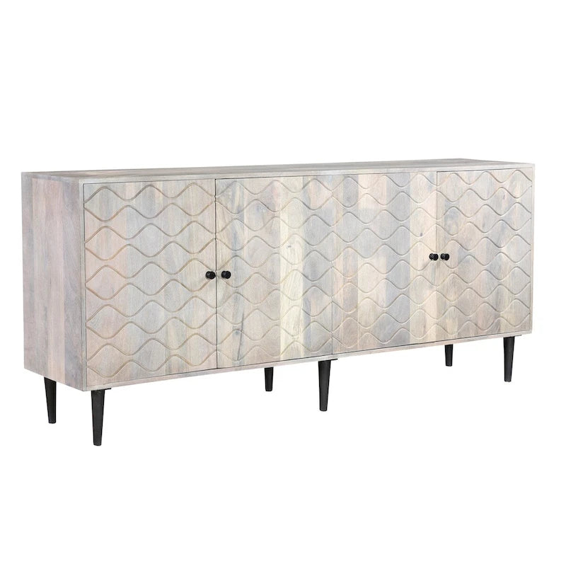 Wave Pattern Wood 4-Door Sideboard