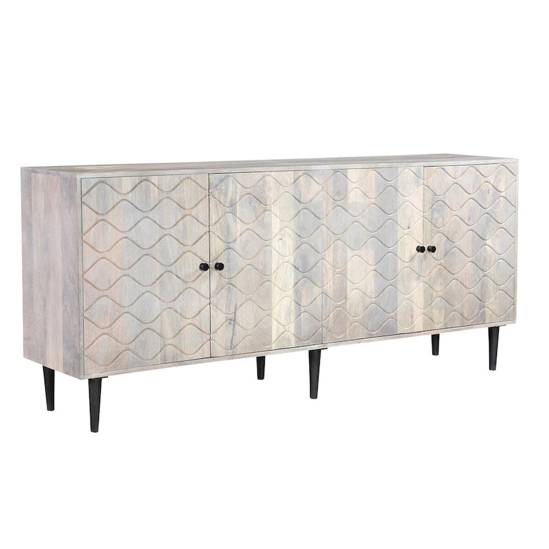 Wave Pattern Wood 4-Door Sideboard