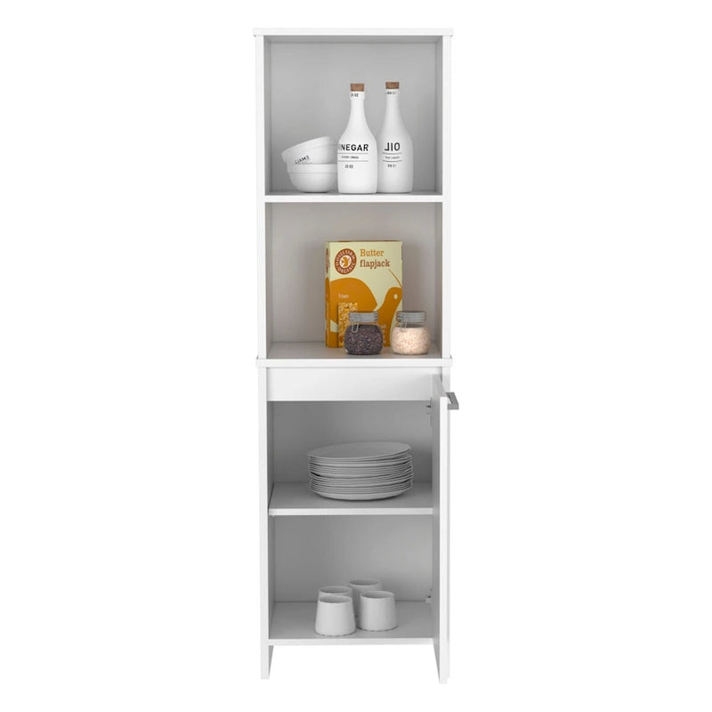 Kitchen Pantry, Single Door Cabinet, Interior and External Shelves, White Finish