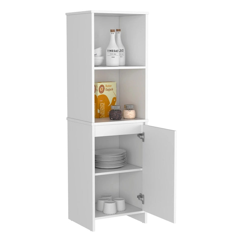 Kitchen Pantry, Single Door Cabinet, Interior and External Shelves, White Finish