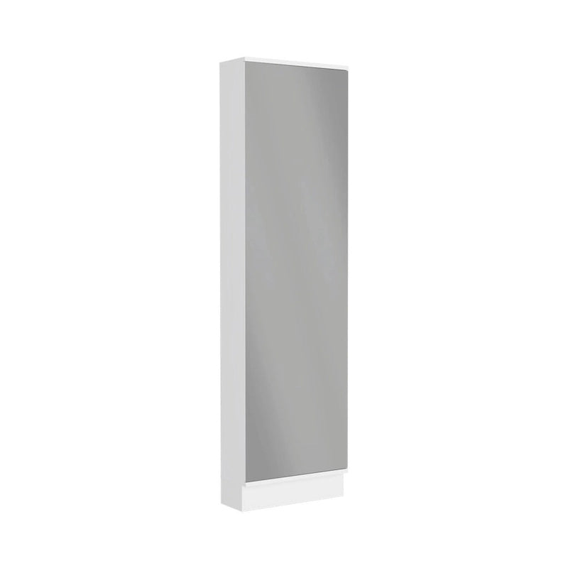 Meuble à chaussures Chimg, Miroir, Cinq étagères intérieures, Armoire à une porte, Finition blanche