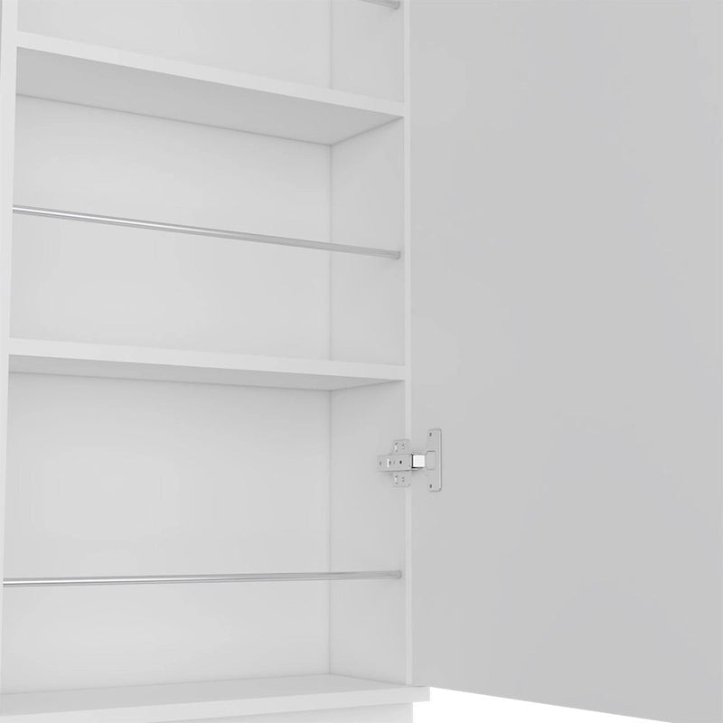 Meuble à chaussures Chimg, Miroir, Cinq étagères intérieures, Armoire à une porte, Finition blanche