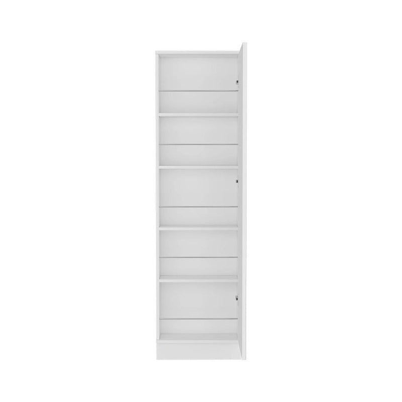 Meuble à chaussures Chimg, Miroir, Cinq étagères intérieures, Armoire à une porte, Finition blanche