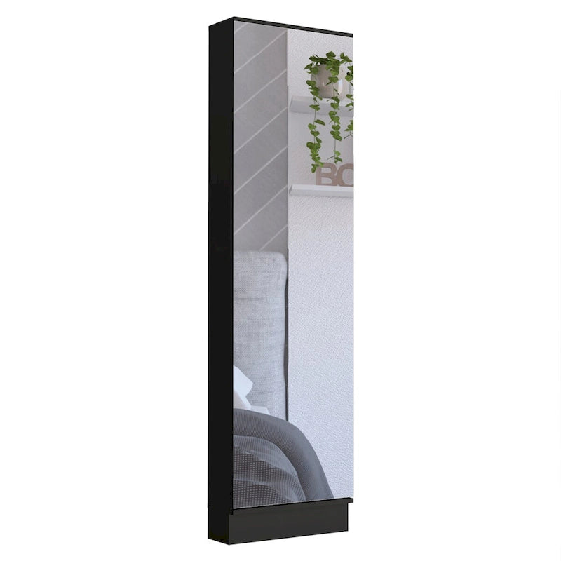 Meuble à chaussures Chimg, Miroir, Cinq étagères intérieures, Armoire à une porte, Finition blanche