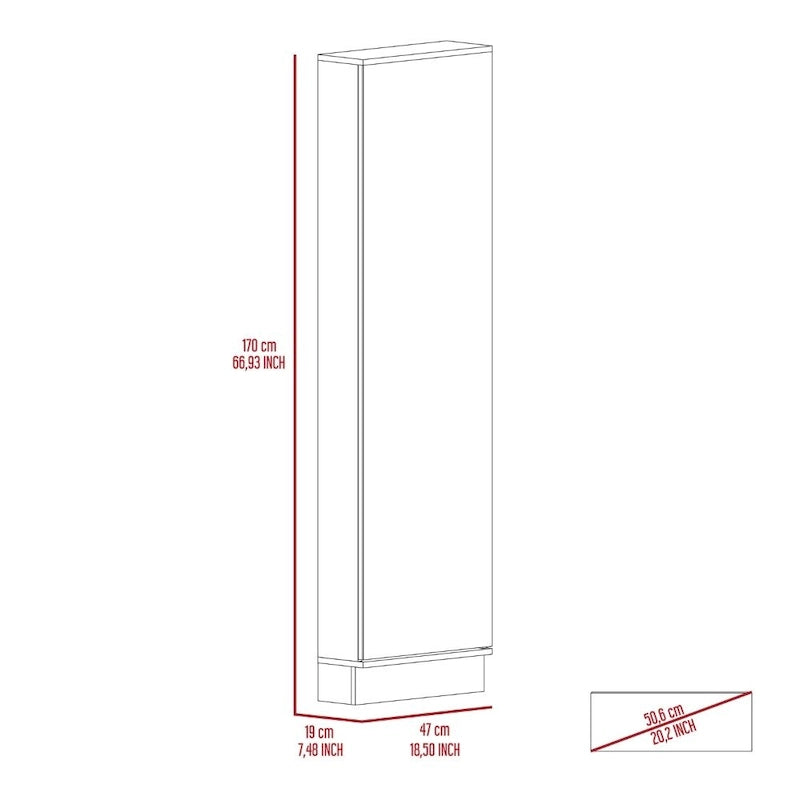 Meuble à chaussures Chimg, Miroir, Cinq étagères intérieures, Armoire à une porte, Finition blanche