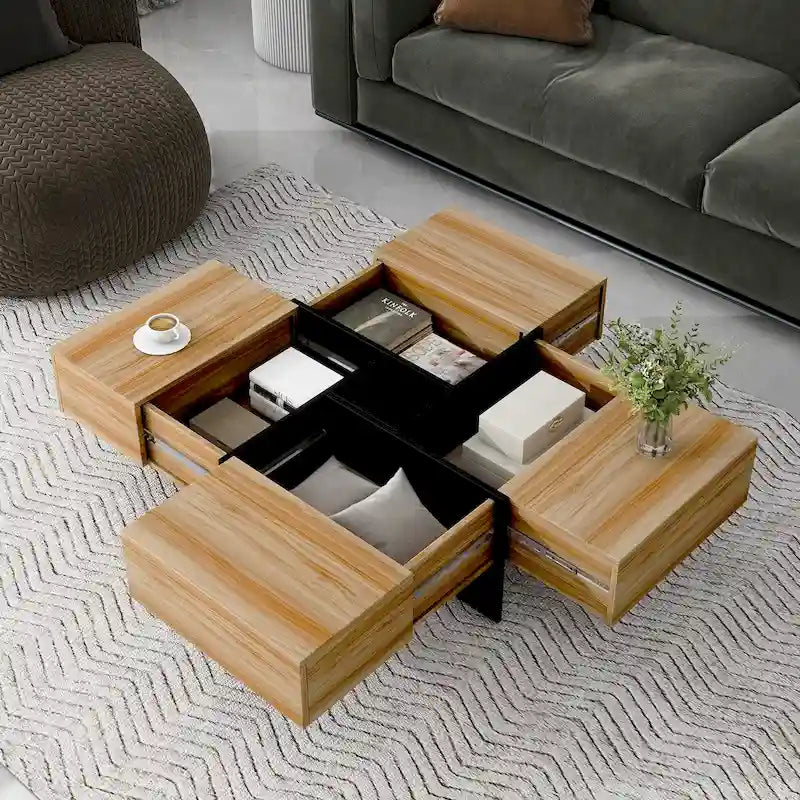 Table basse avec 4 compartiments de rangement cachés