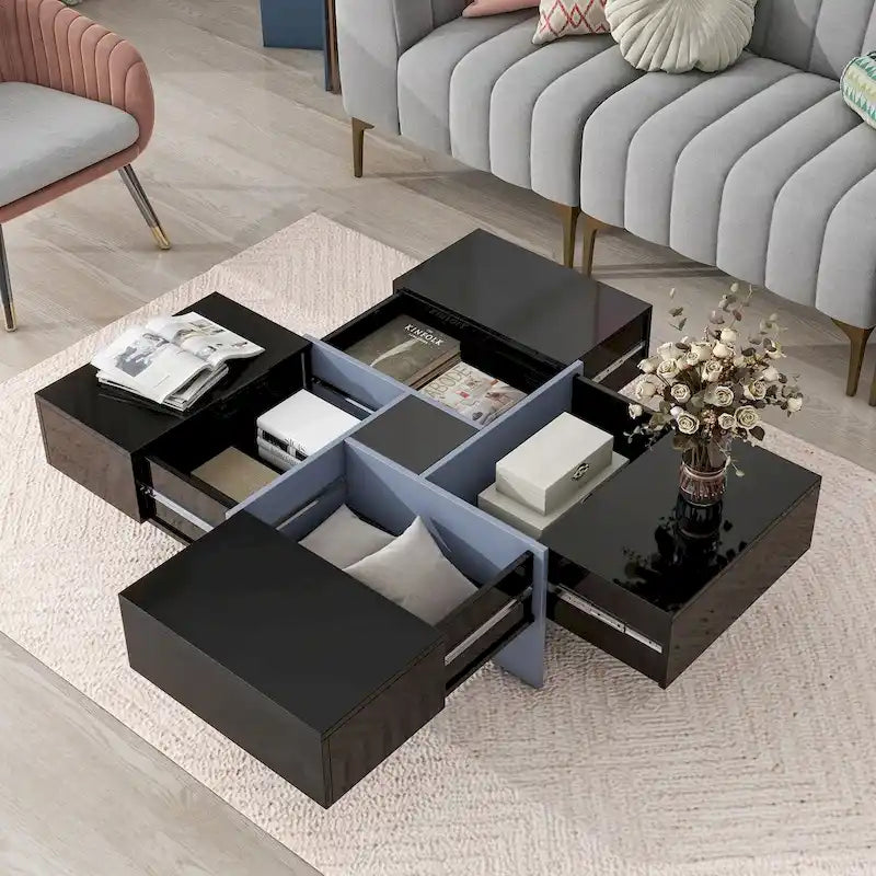 Table basse avec 4 compartiments de rangement cachés