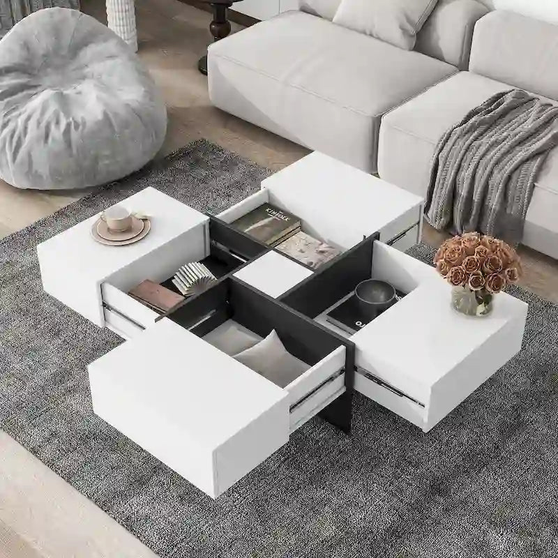 Table basse avec 4 compartiments de rangement cachés